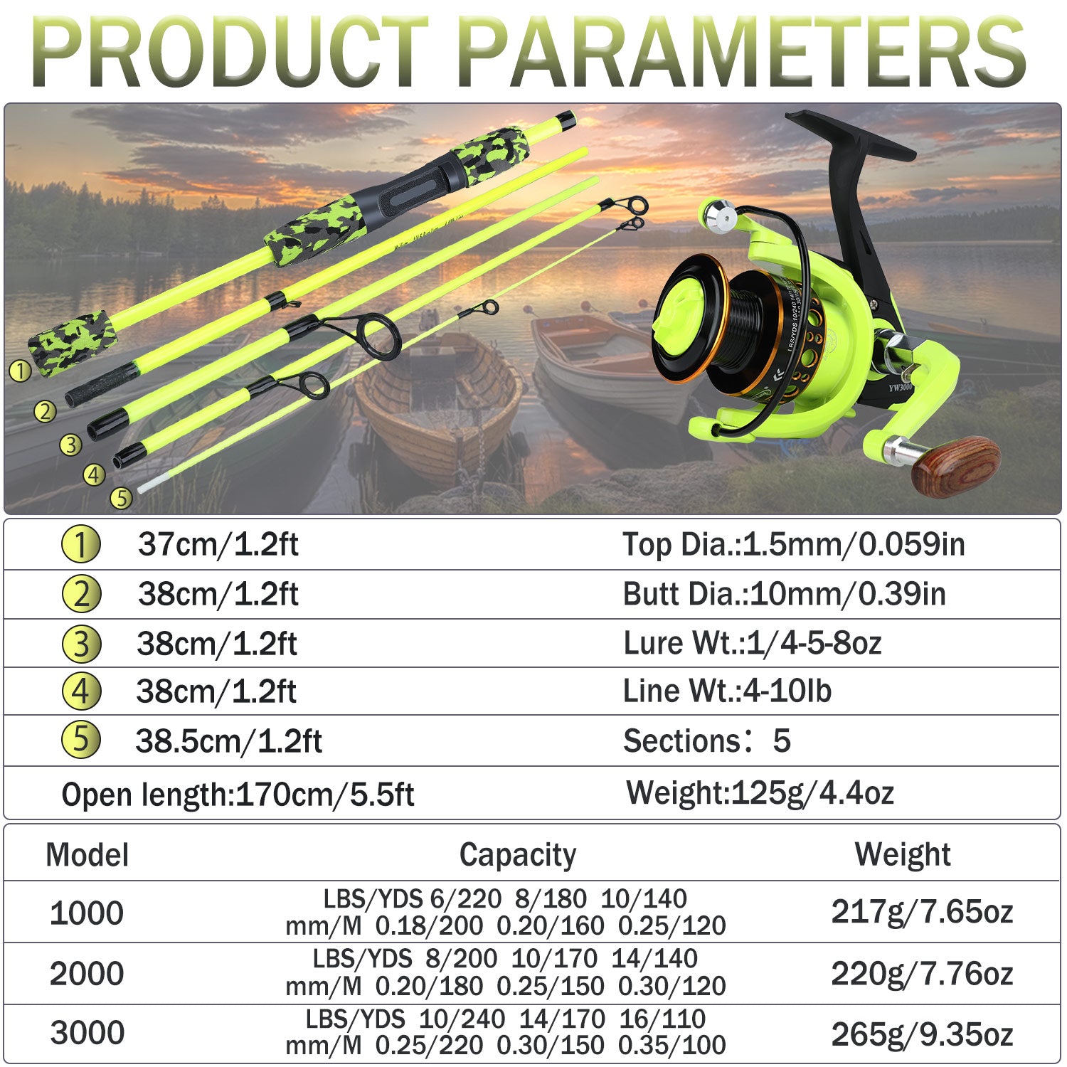 Sougayilang Fishing Rod Set Travel Fishing Combo