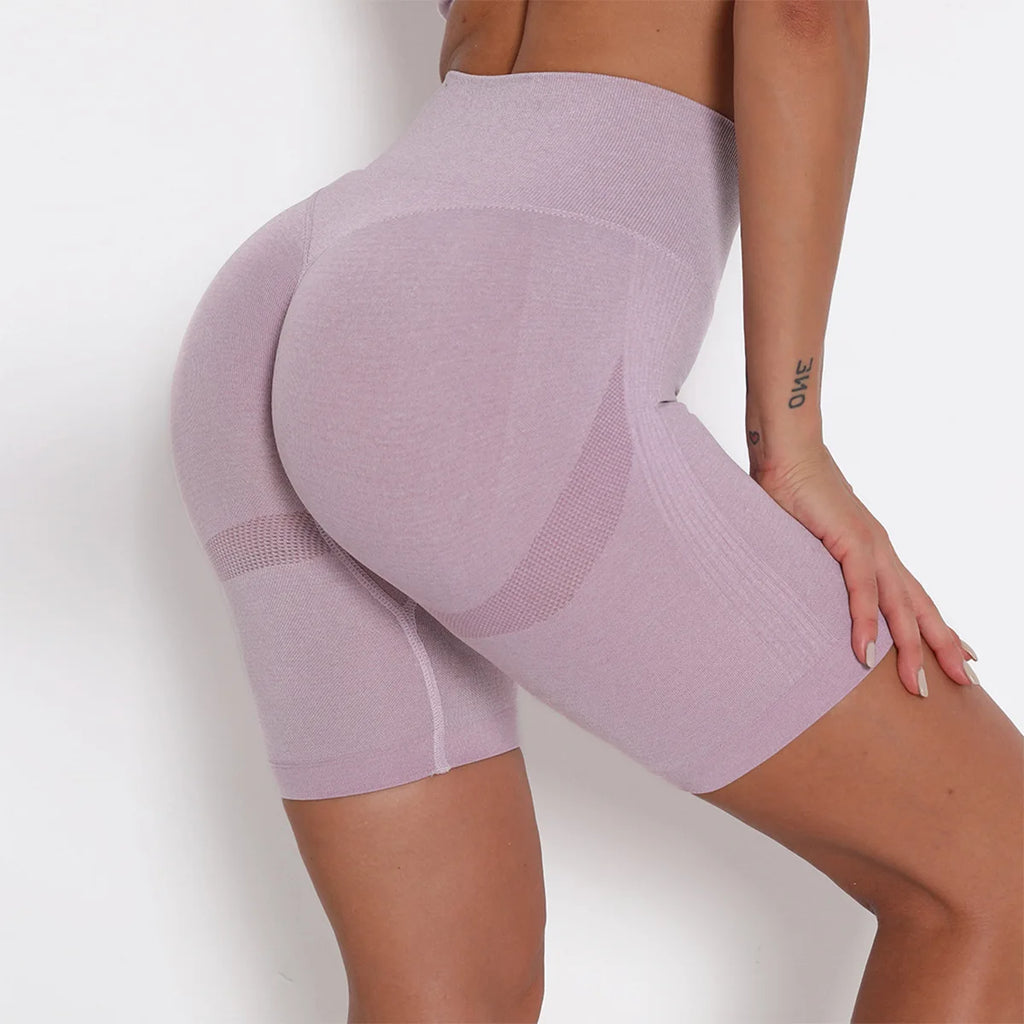 High Waist Seamless Knit Yoga Pants for Women Quick Dry Compression Gym Shorts Solid Pattern Fitness Quick Dry Yoga Shorts