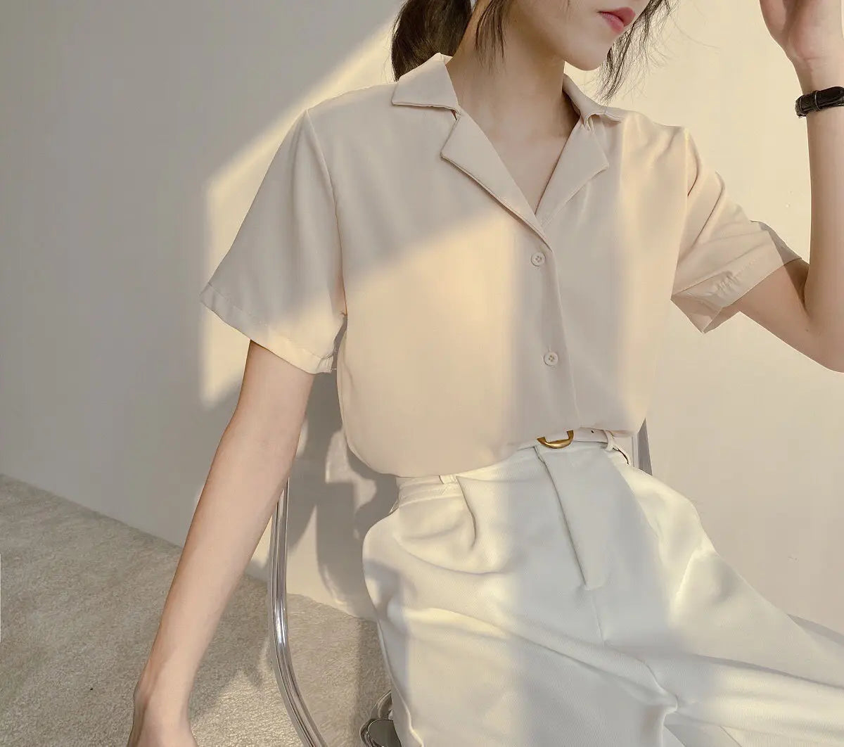 Women Summer Chiffon Blouse Elegant Short Sleeve V Neck Loose Shirt Casual Solid Korean Chic Simple Tops Female Tunic Blusas