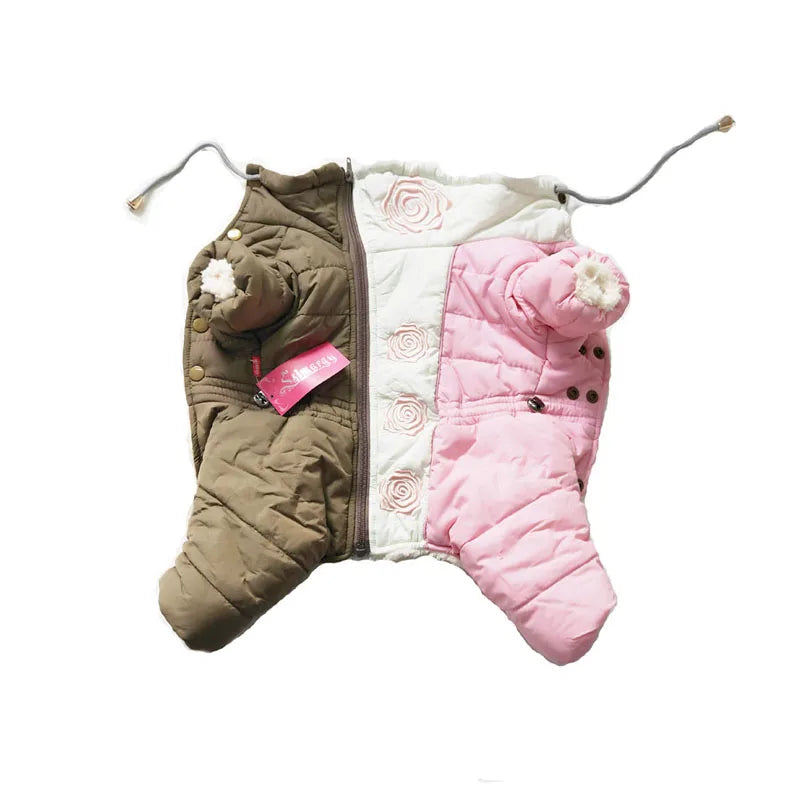 Flower Pattern Super Warm Small Dog Winter Jumpsuit Medium Dog Jacket Outdoor Pet Clothing Costume Apparel