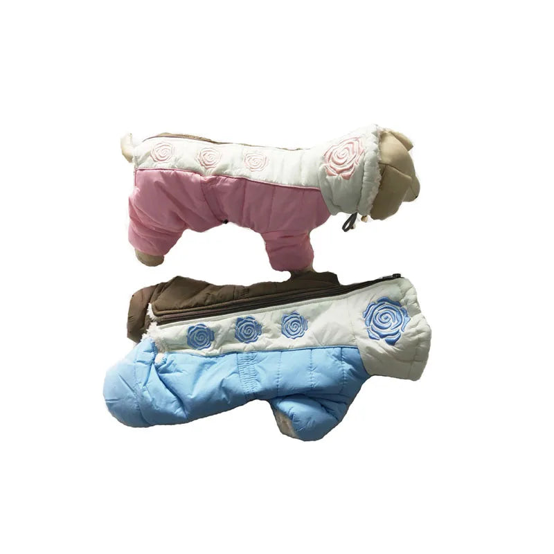 Flower Pattern Super Warm Small Dog Winter Jumpsuit Medium Dog Jacket Outdoor Pet Clothing Costume Apparel