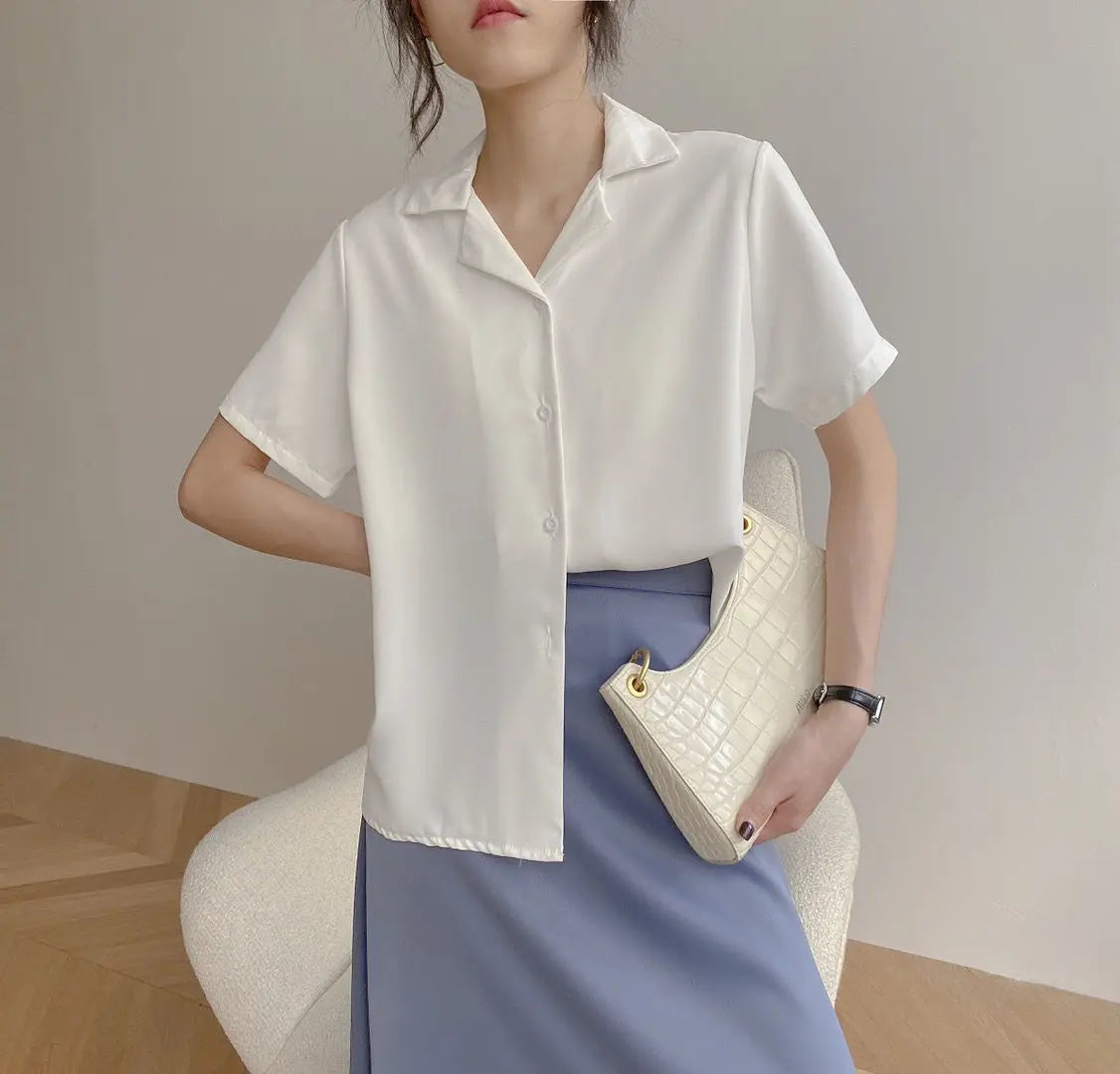 Women Summer Chiffon Blouse Elegant Short Sleeve V Neck Loose Shirt Casual Solid Korean Chic Simple Tops Female Tunic Blusas