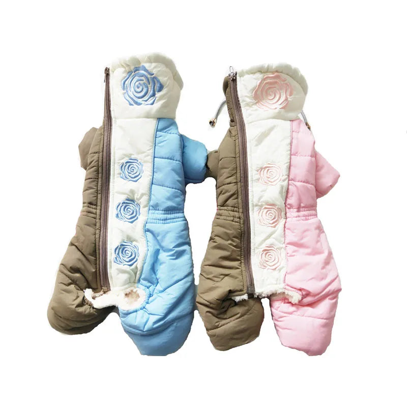 Flower Pattern Super Warm Small Dog Winter Jumpsuit Medium Dog Jacket Outdoor Pet Clothing Costume Apparel