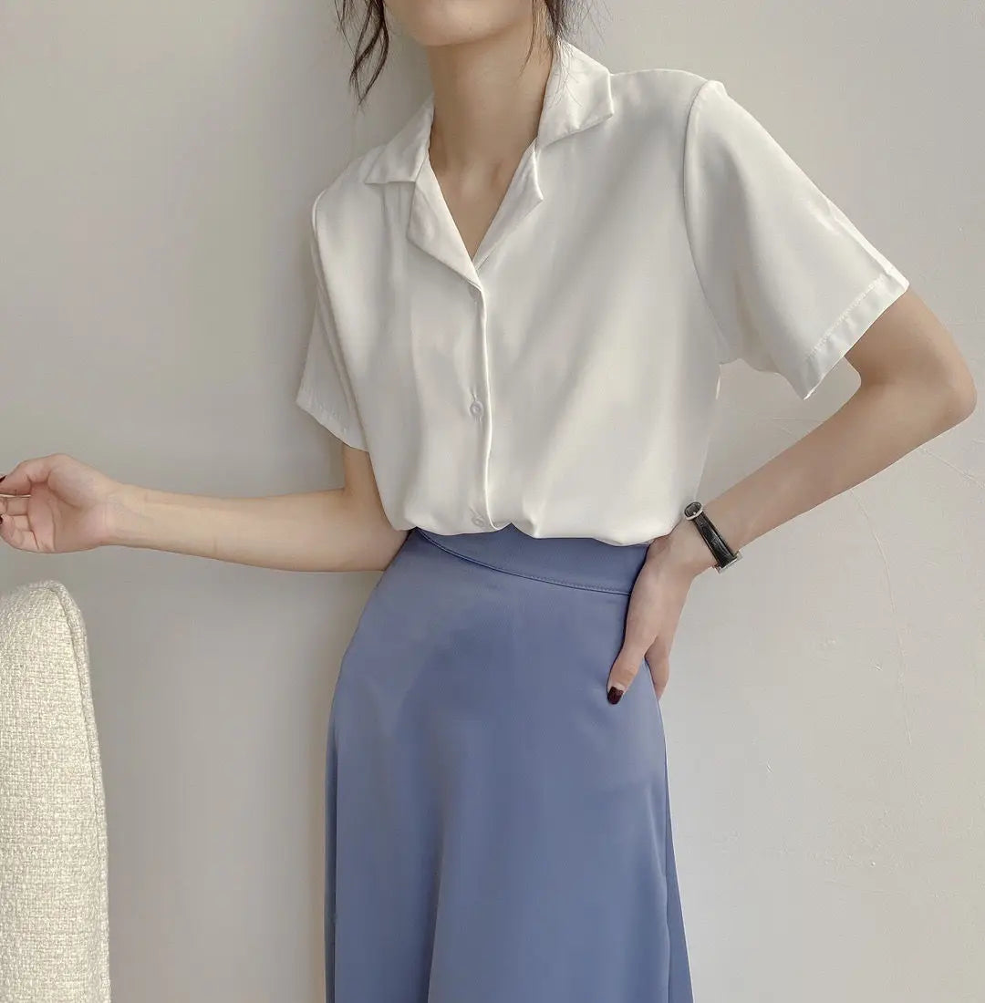 Women Summer Chiffon Blouse Elegant Short Sleeve V Neck Loose Shirt Casual Solid Korean Chic Simple Tops Female Tunic Blusas