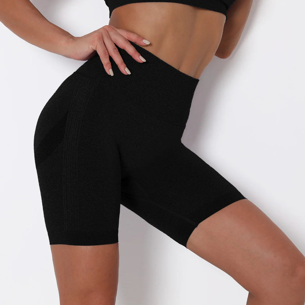 High Waist Seamless Knit Yoga Pants for Women Quick Dry Compression Gym Shorts Solid Pattern Fitness Quick Dry Yoga Shorts