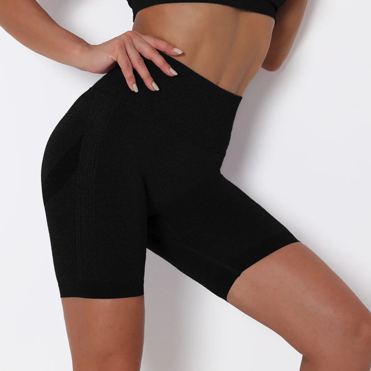 High Waist Seamless Knit Yoga Pants for Women Quick Dry Compression Gym Shorts Solid Pattern Fitness Quick Dry Yoga Shorts