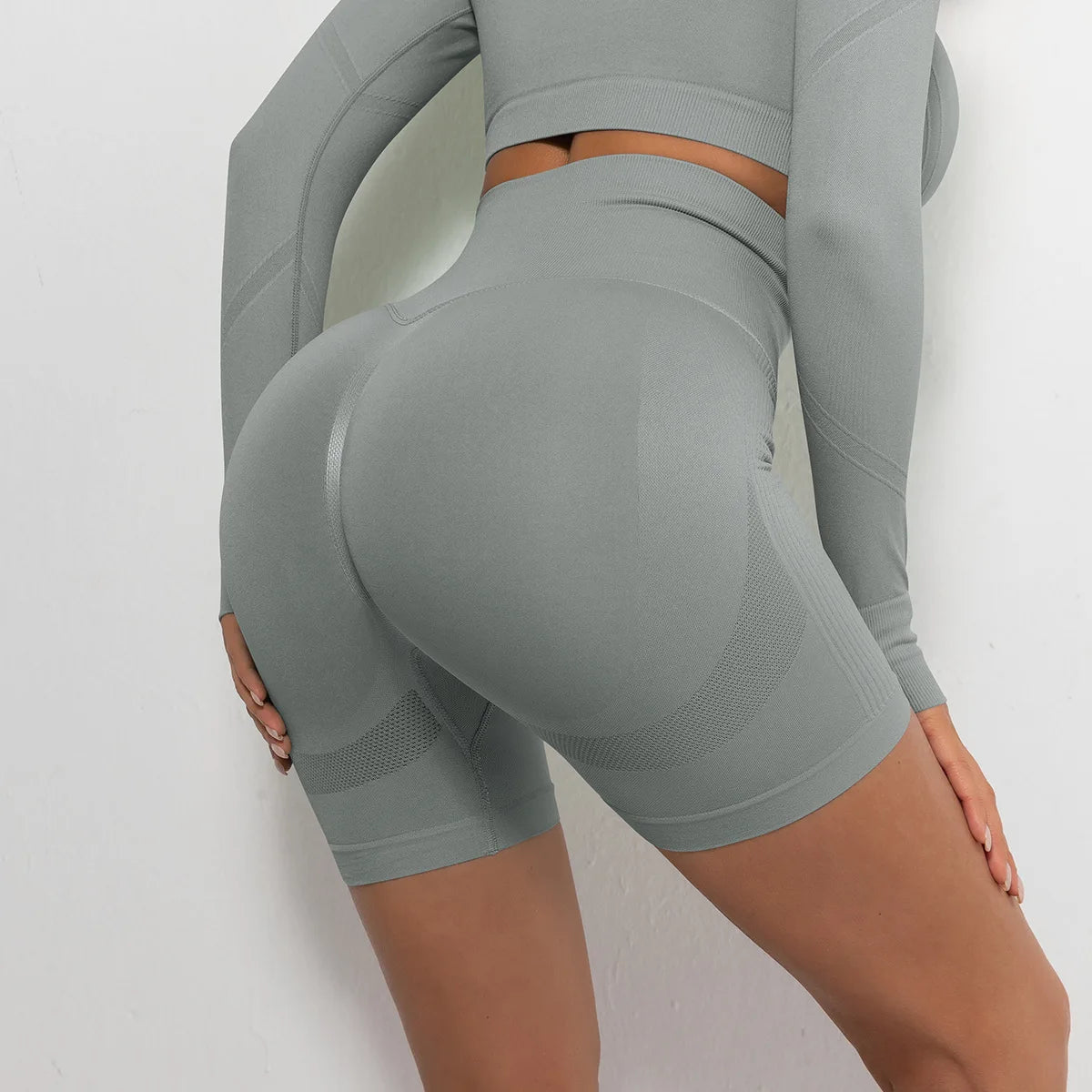 High Waist Seamless Knit Yoga Pants for Women Quick Dry Compression Gym Shorts Solid Pattern Fitness Quick Dry Yoga Shorts