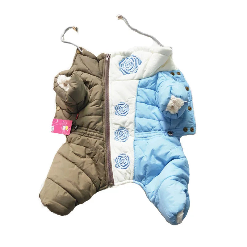 Flower Pattern Super Warm Small Dog Winter Jumpsuit Medium Dog Jacket Outdoor Pet Clothing Costume Apparel