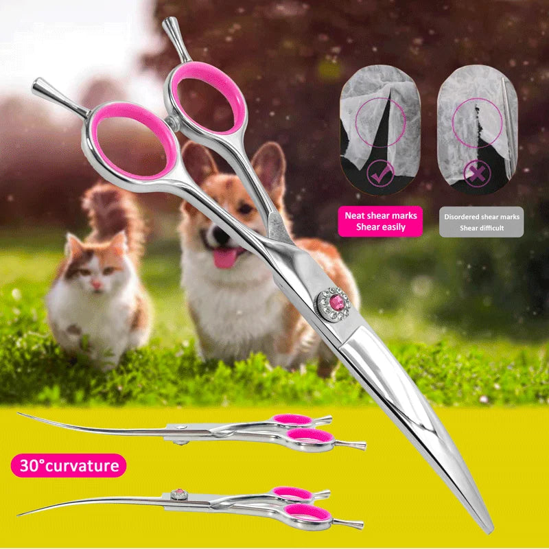 7inch Dog Curved Chunkers Shears Curved Thinning Shears Stainless Steel Dog Grooming Curved Scissors Special Designed For Pet