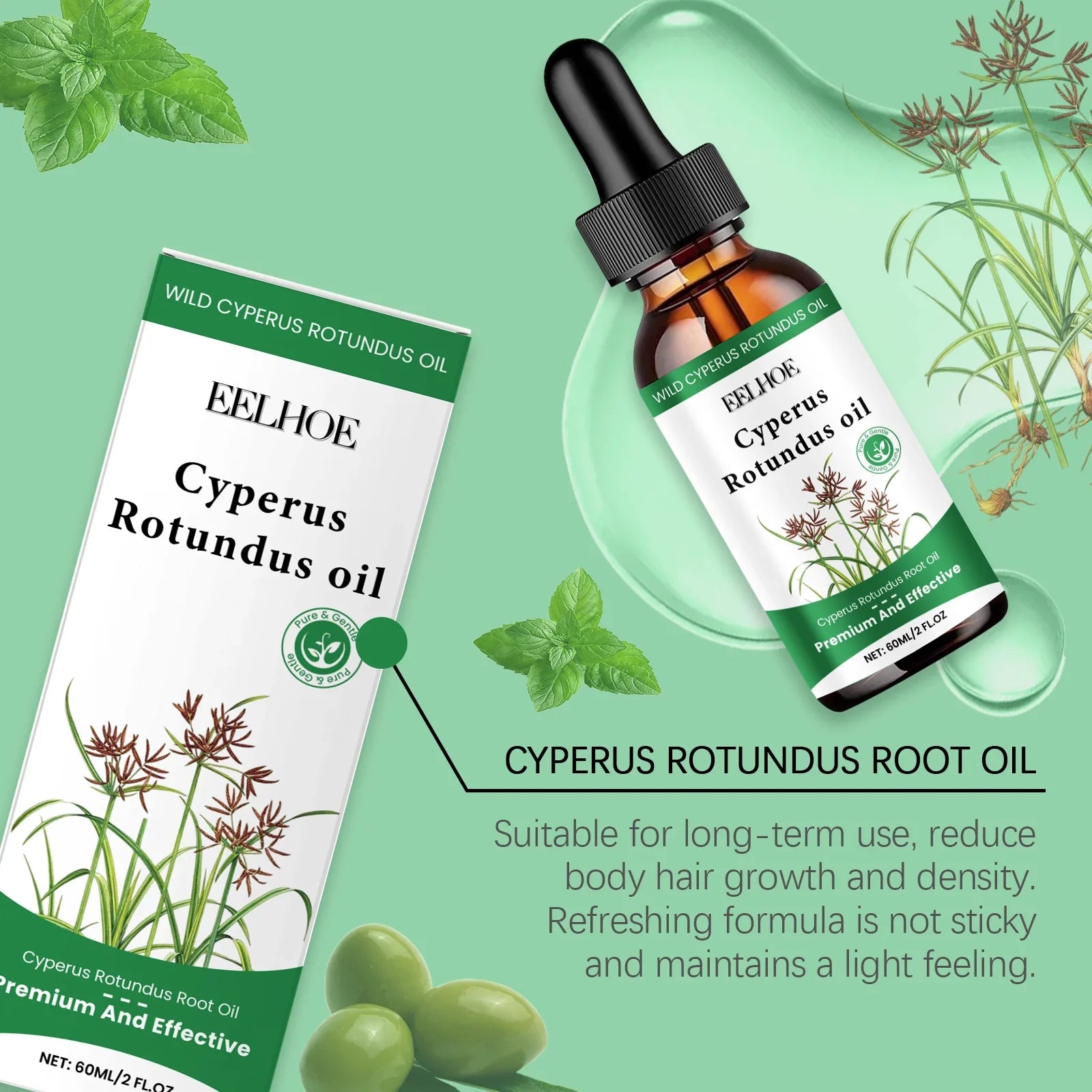 60ml Cyperus Rotundus Oil Gentle Hair Removal Care Oil Reducing Body Hair Growth Moisturizing Nourishing Natural Cypress Oil