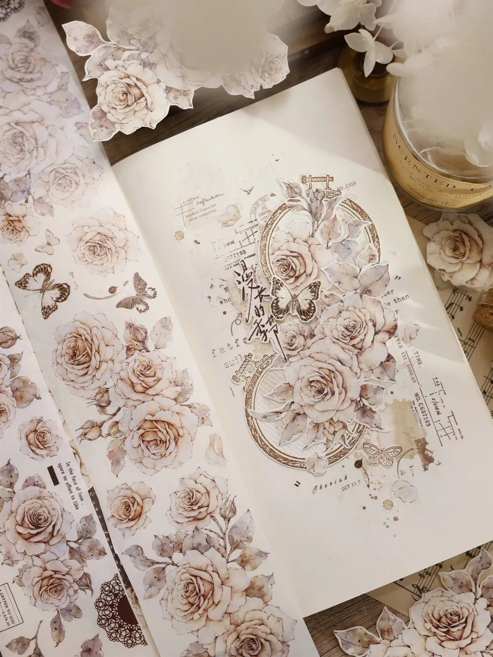 Under The Moonlight Light Retro Rose Washi Masking PET Tape