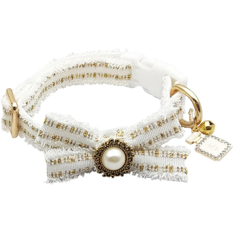 Lace Dog Leash Collar Set Vintage Bowknot Pearl Bells Girl Dog Adjustable Collar for Small Medium Dogs Puppy Collar Pet Supplies