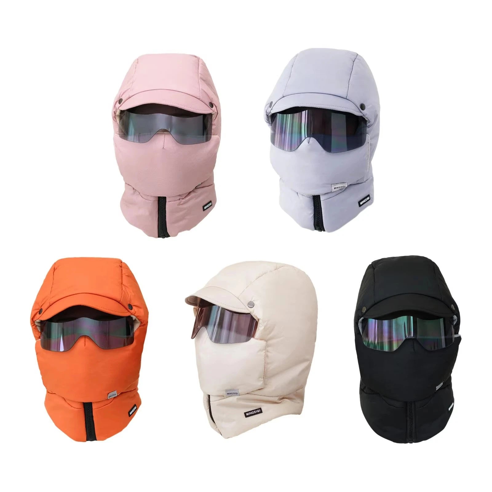 -0℃ Cycling Hat Winter Ski Cap Windproof Unisex Hooded Hat Full Cover Warm with Glasses Motorcycle Face Mask for Outdoor Riding