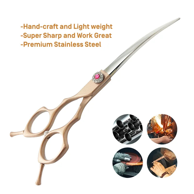 7inch Dog Curved Chunkers Shears Curved Thinning Shears Stainless Steel Dog Grooming Curved Scissors Special Designed For Pet
