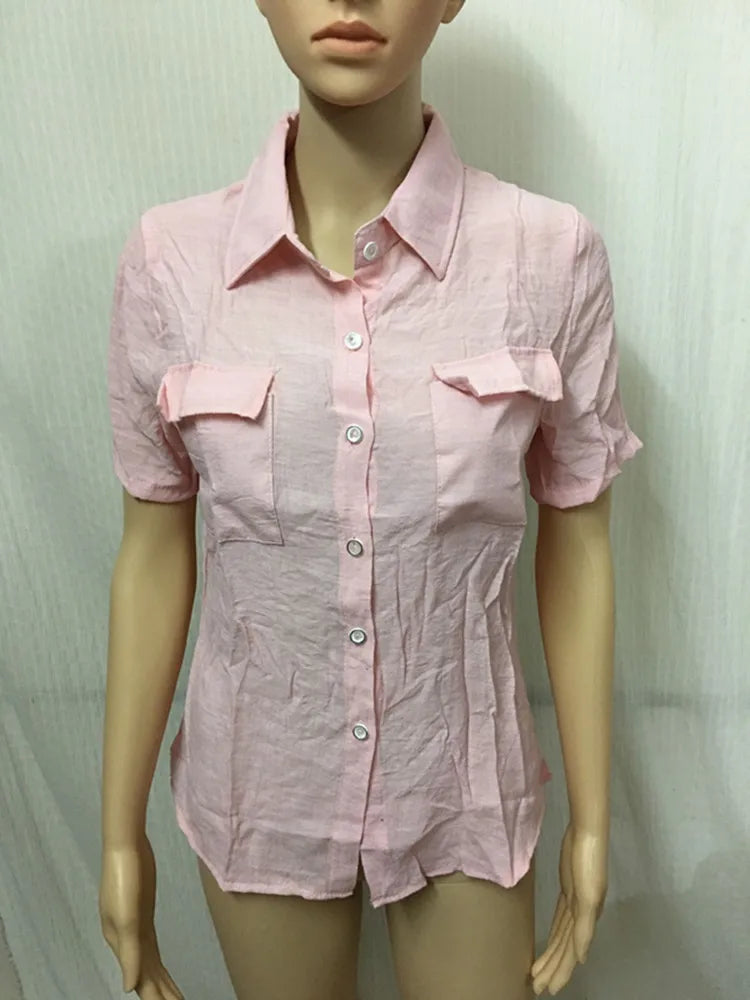 Women's ort Sve ket irt Slim Fit Elastic Fiber Pure Color Splice Design Summer Faion Ladies' Clothing