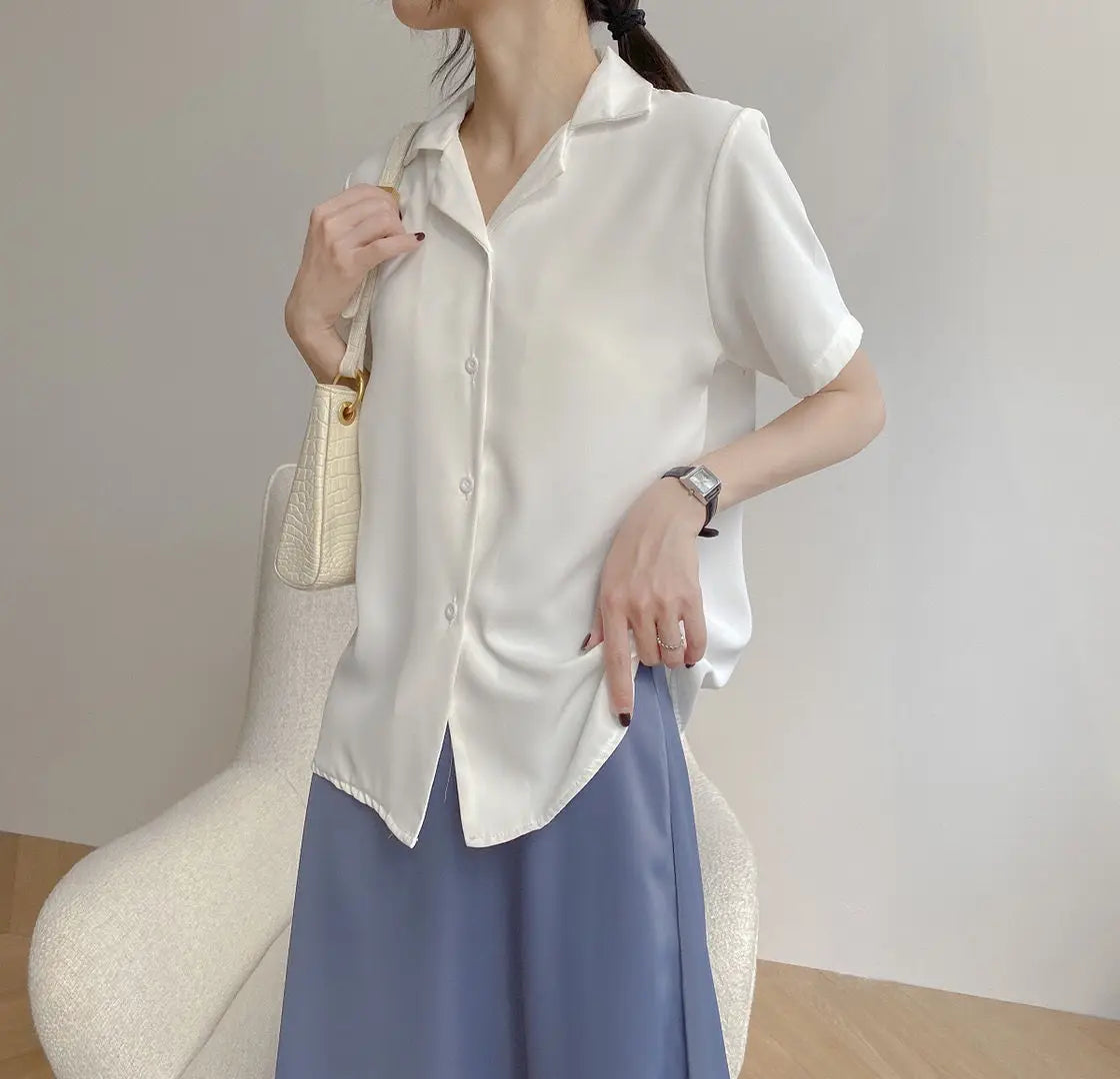 Women Summer Chiffon Blouse Elegant Short Sleeve V Neck Loose Shirt Casual Solid Korean Chic Simple Tops Female Tunic Blusas