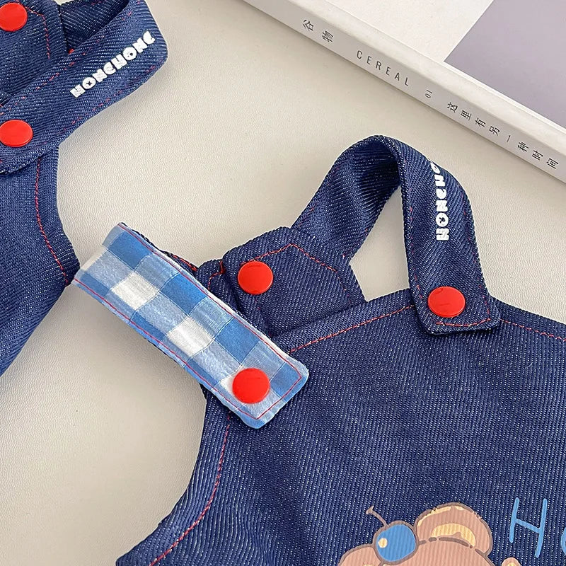 Pet Spring Denim Plaid Skirt Dog Leash Skirt Home Outdoor Sun Protection Vest Dog Dresses for Small Dogs