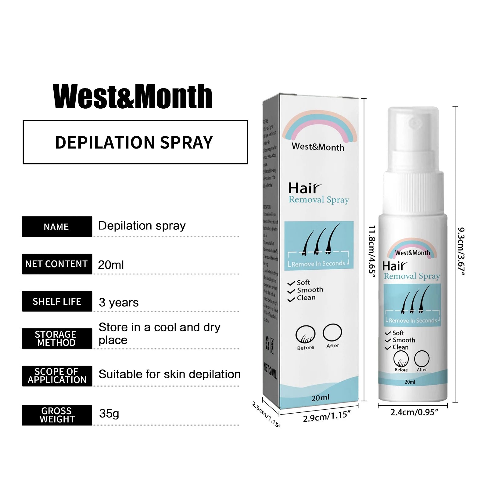 Permanent Hair Removal Spray Hair Growth Inhibitor Natural Painless Depilatory Cream Body Armpit Private Parts Hair Remover 20ml