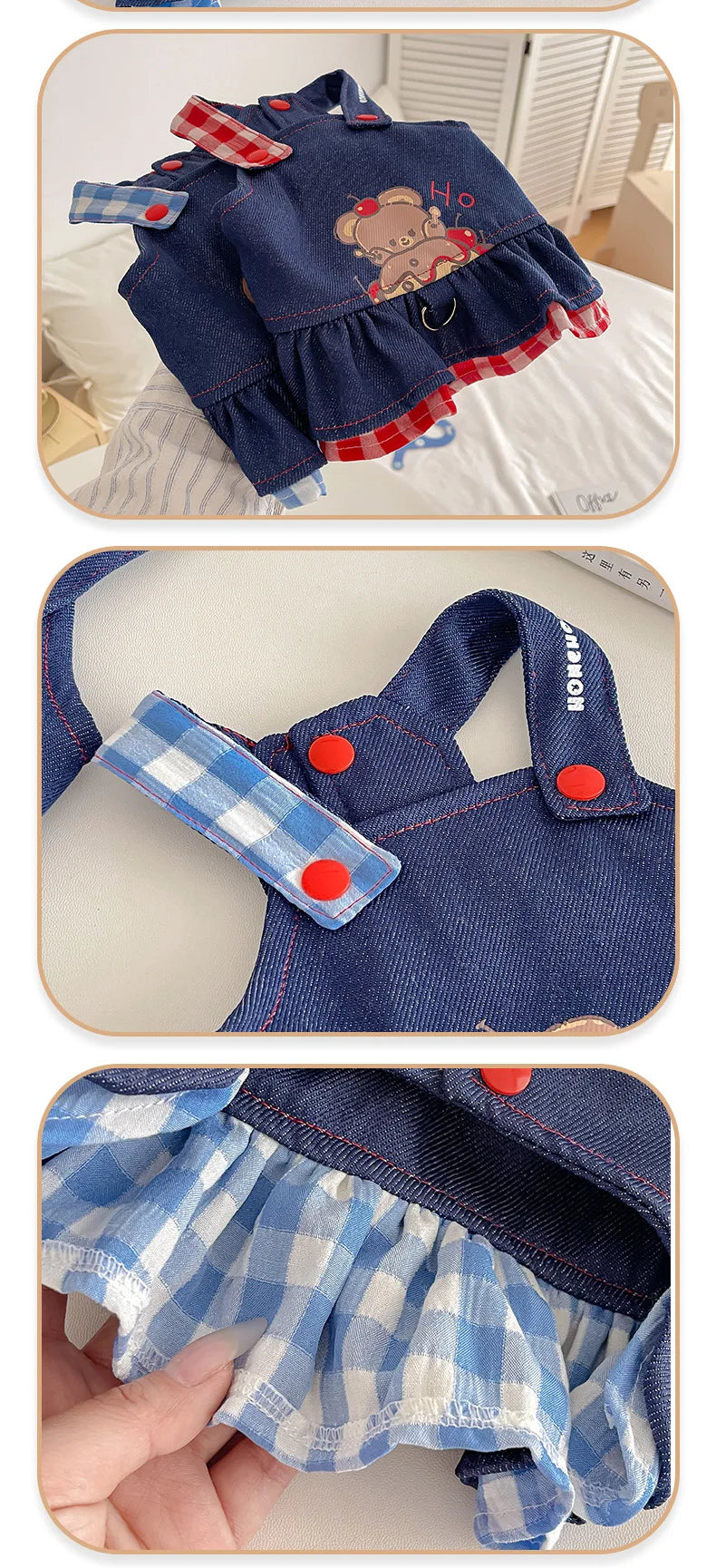 Pet Spring Denim Plaid Skirt Dog Leash Skirt Home Outdoor Sun Protection Vest Dog Dresses for Small Dogs