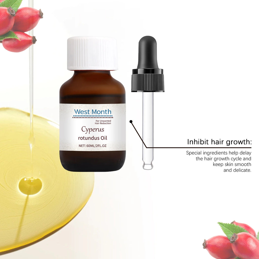 Pure Cyperus Rotundus Oil for Hair Removal Reducing Armpit Legs Arms Body Hair Inhibitor Smooth Body Skin Hair Removal Oil 60ml