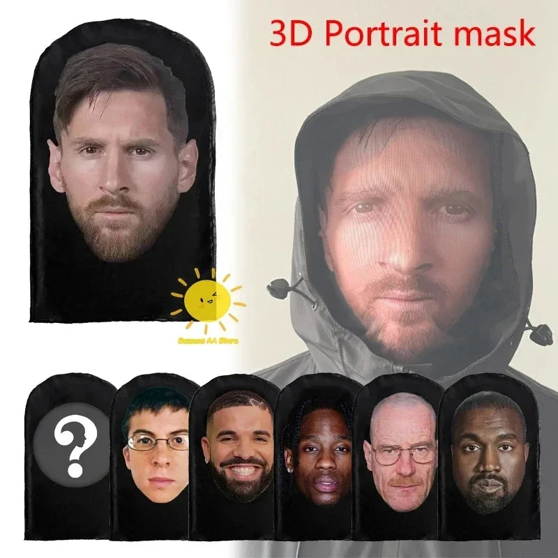 New 3D Printed Kanye Mask Elastic Mesh Full Face Mask Cosplay Headwear For Men Women  Party Simulation Fashion Hat Headgear