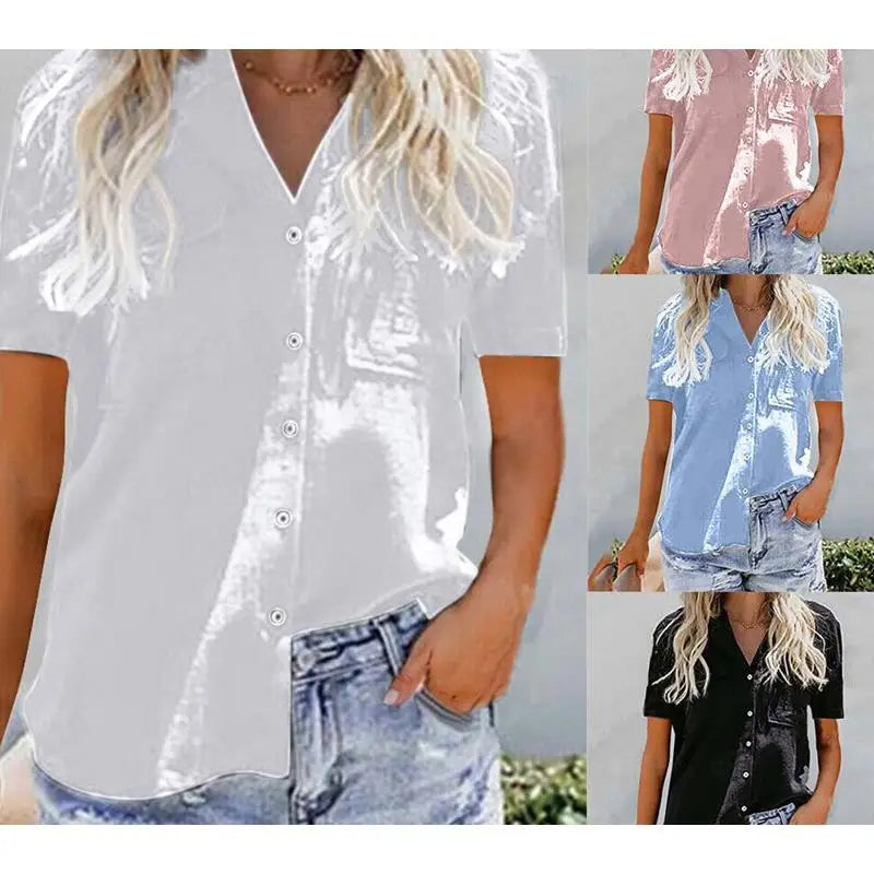 Women's ort Sve ket irt Slim Fit Elastic Fiber Pure Color Splice Design Summer Faion Ladies' Clothing