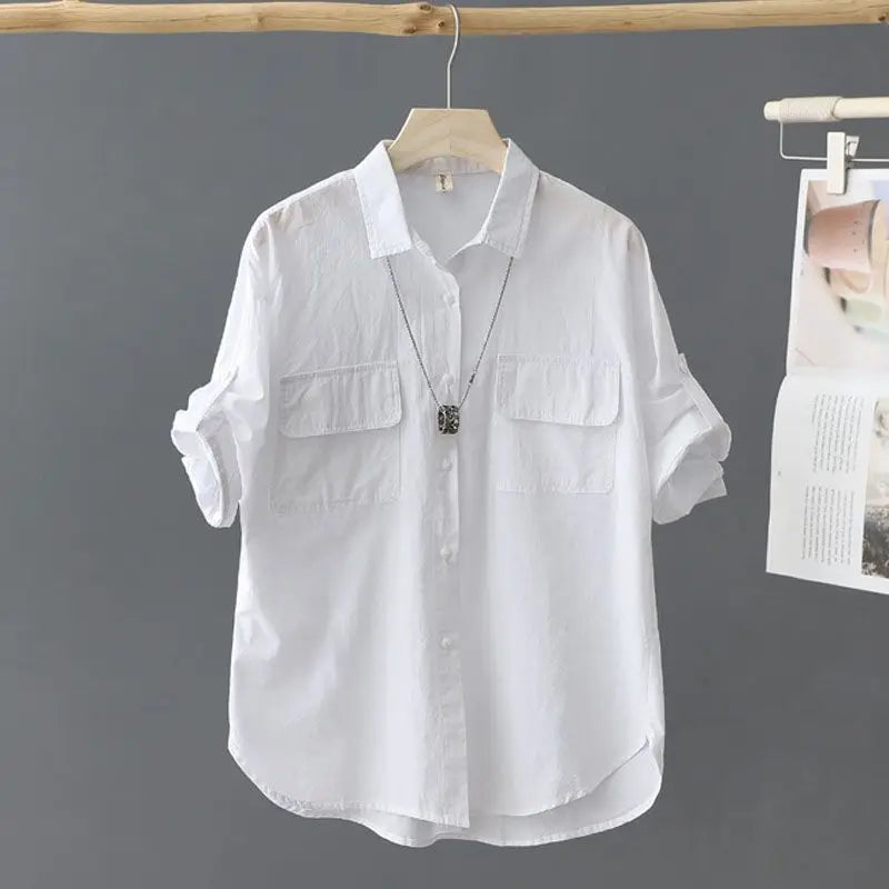 Turn-down Neck Pink Solid Short Sleeved Loose Shirt And Blouse Clothes Top Casual Single Breasted Spring Simple OL Outerwear New