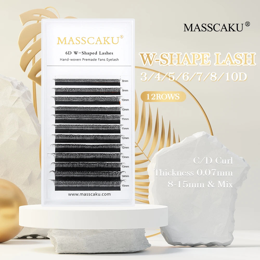 MASSCAKU 3D 4D 5D 6D 7D 8D 10D W Shaped Eyelash Natural Soft Lightweight Individual W Style Premade Fans Eyelashes Extensions