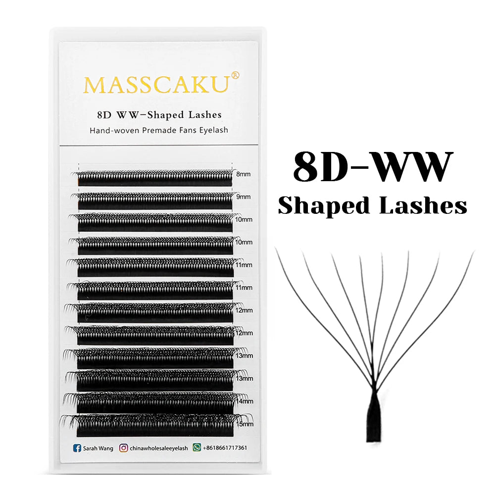 MASSCAKU 3D 4D 5D 6D 7D 8D 10D W Shaped Eyelash Natural Soft Lightweight Individual W Style Premade Fans Eyelashes Extensions