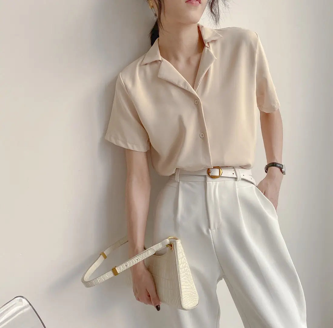 Women Summer Chiffon Blouse Elegant Short Sleeve V Neck Loose Shirt Casual Solid Korean Chic Simple Tops Female Tunic Blusas