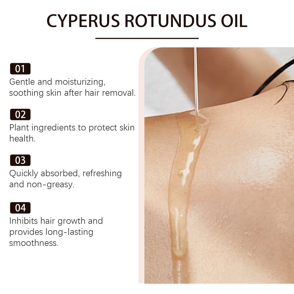 Pure Cyperus Rotundus Oil for Hair Removal Reducing Armpit Legs Arms Body Hair Inhibitor Smooth Body Skin Hair Removal Oil 60ml