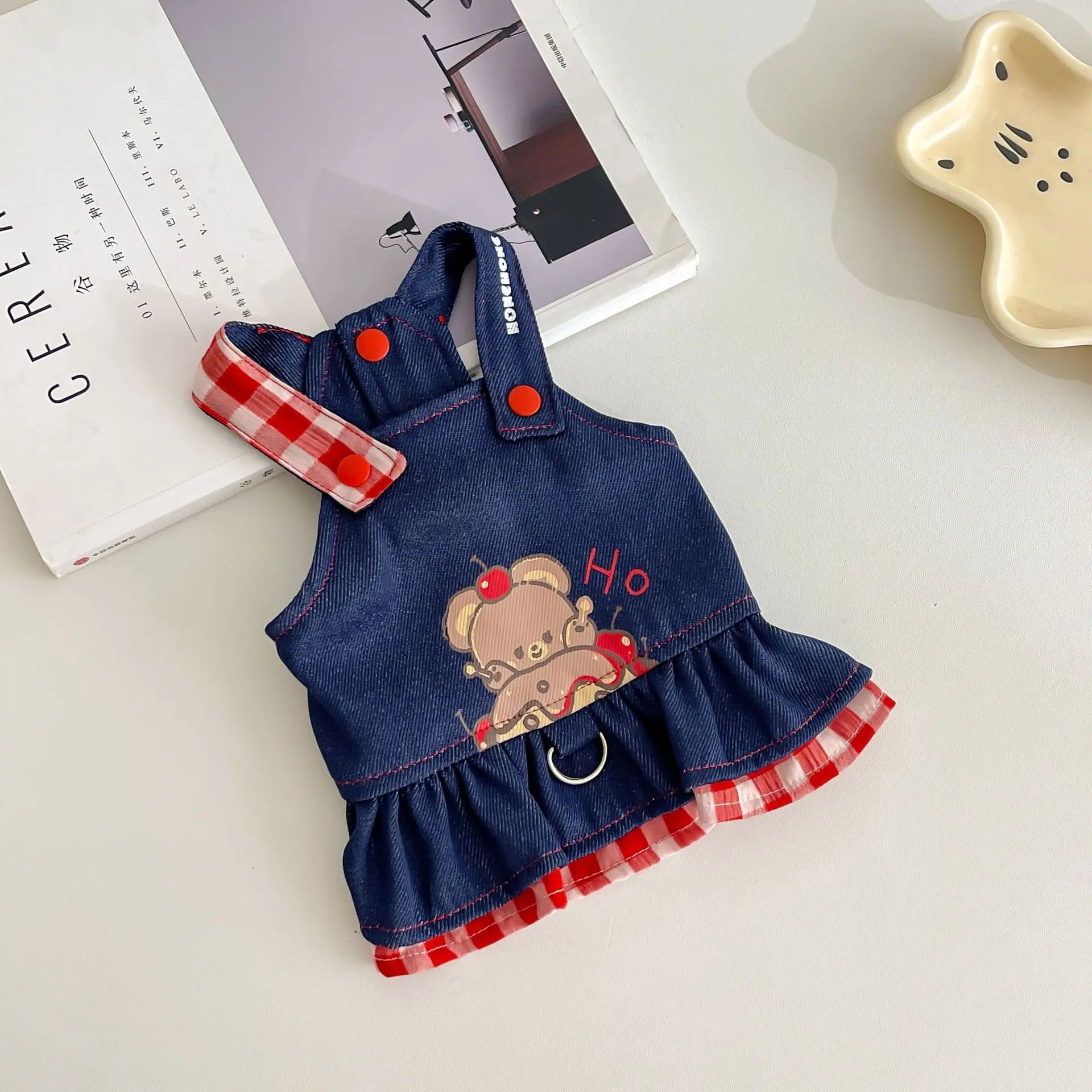 Pet Spring Denim Plaid Skirt Dog Leash Skirt Home Outdoor Sun Protection Vest Dog Dresses for Small Dogs