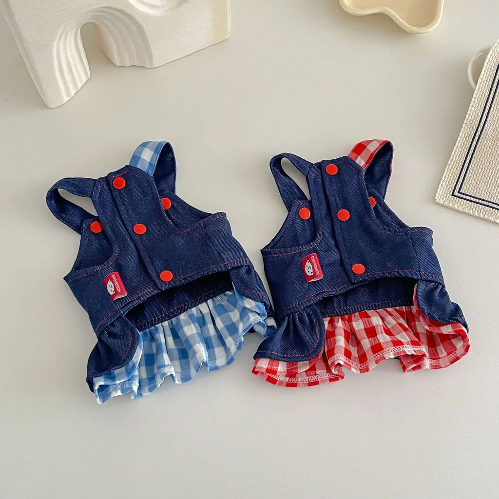 Pet Spring Denim Plaid Skirt Dog Leash Skirt Home Outdoor Sun Protection Vest Dog Dresses for Small Dogs