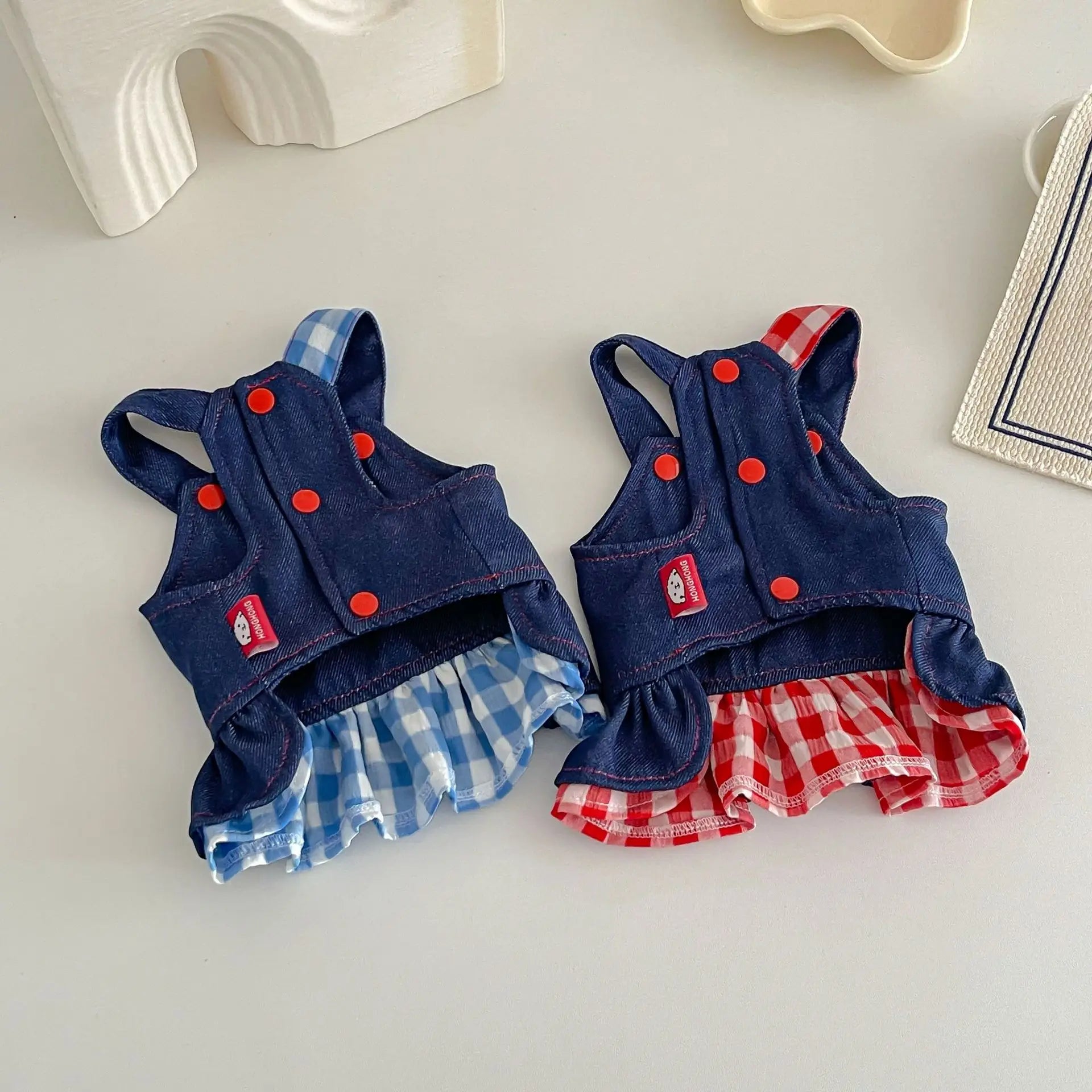 Pet Spring Denim Plaid Skirt Dog Leash Skirt Home Outdoor Sun Protection Vest Dog Dresses for Small Dogs