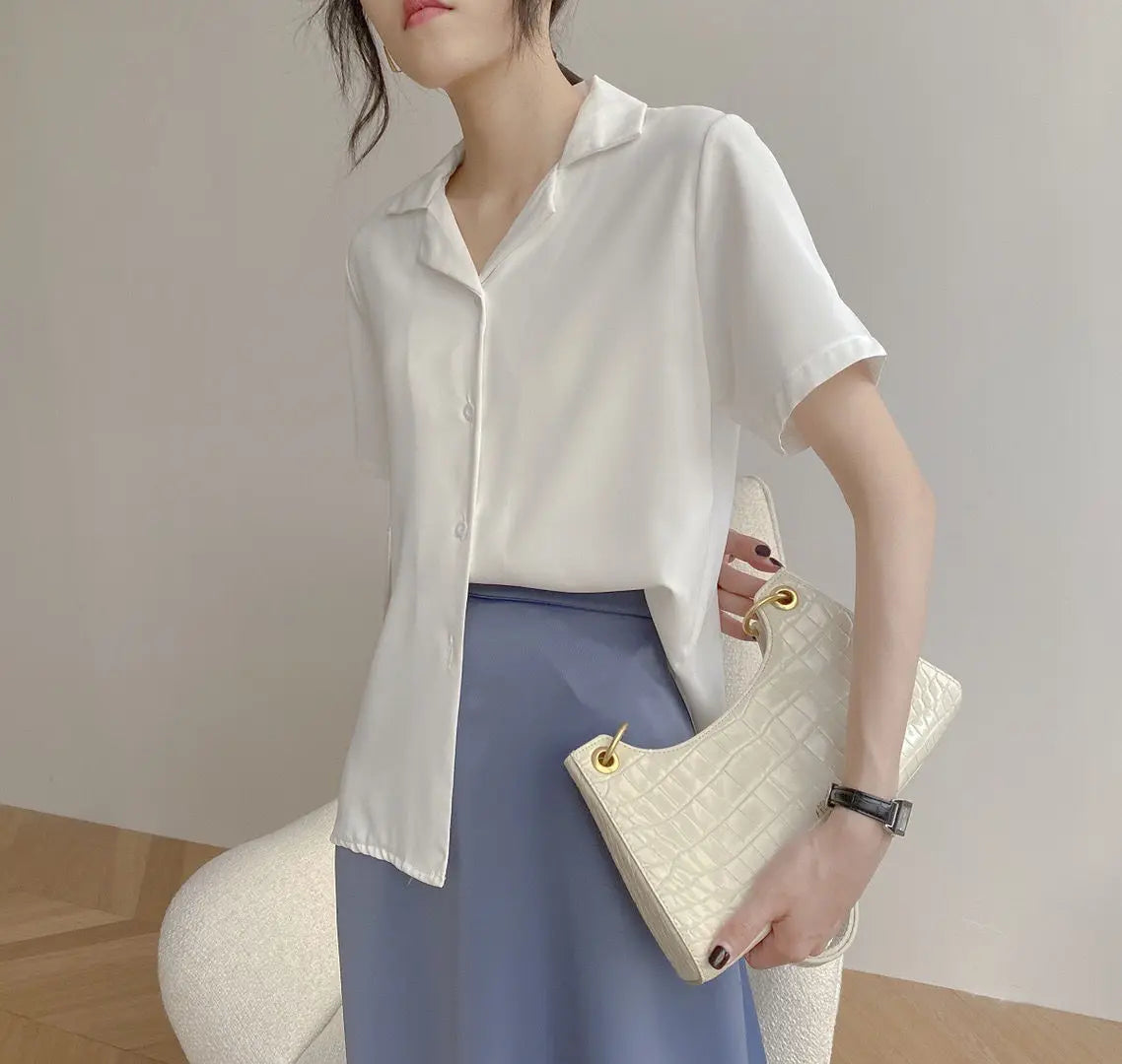 Women Summer Chiffon Blouse Elegant Short Sleeve V Neck Loose Shirt Casual Solid Korean Chic Simple Tops Female Tunic Blusas