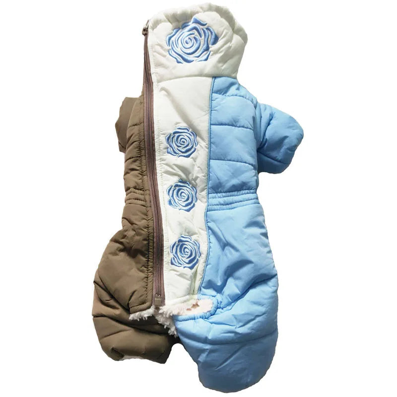 Flower Pattern Super Warm Small Dog Winter Jumpsuit Medium Dog Jacket Outdoor Pet Clothing Costume Apparel