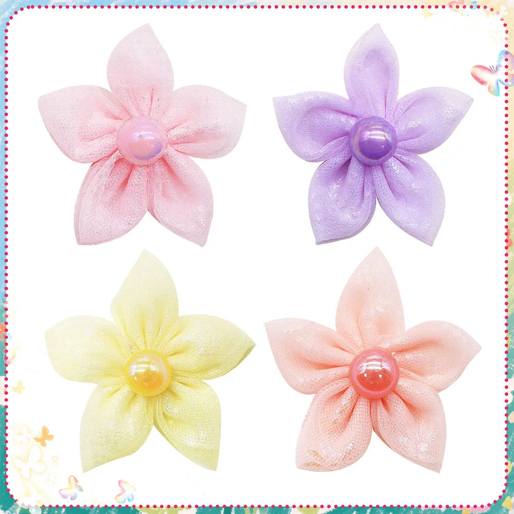 100pcs Cute Lace Dog Puppy Hair Bows Rubber Bands Small Dog Hair Accessories For Dogs Pets Grooming Products Pet Supplies