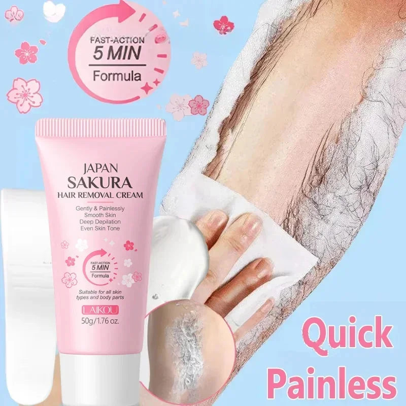 LAIKOU Sakura Hair Removal Cream Fast Painless Hair Growth Inhibitor Arm Armpit Legs Intimate Areas for Men Woman 50g