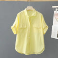 Turn-down Neck Pink Solid Short Sleeved Loose Shirt And Blouse Clothes Top Casual Single Breasted Spring Simple OL Outerwear New