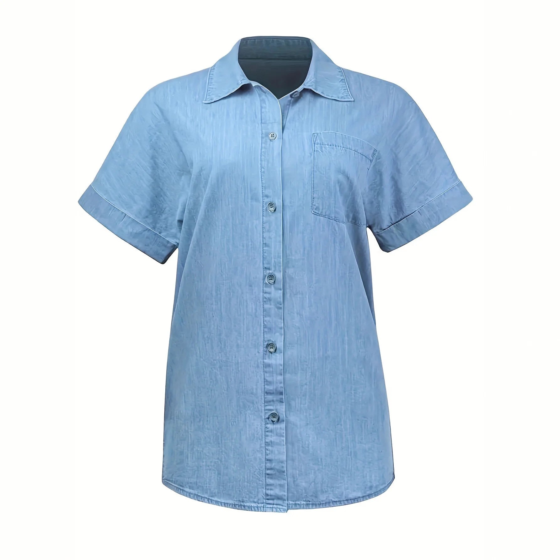 Loose Casual Washed Denim Shirt Summer New Women's Solid Color Turn-down Collar Short Sleeve Street Style Oversize Cardigan