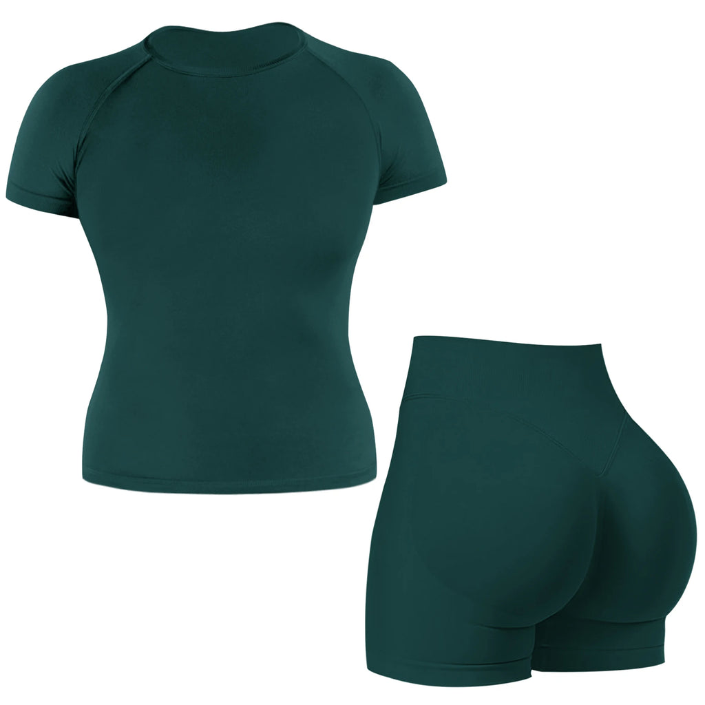 Workout Sets for Women 2 Pieces, Shorts Sleeveless T-Shirts Crop Top Tank Top+ Scrunch Butt-Lifting Seamless Shorts, Gym Sets