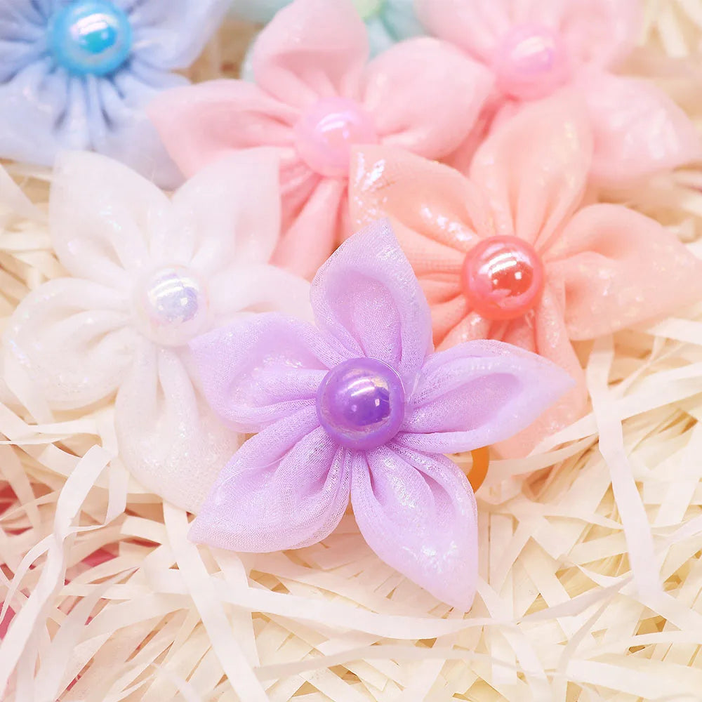 100pcs Cute Lace Dog Puppy Hair Bows Rubber Bands Small Dog Hair Accessories For Dogs Pets Grooming Products Pet Supplies