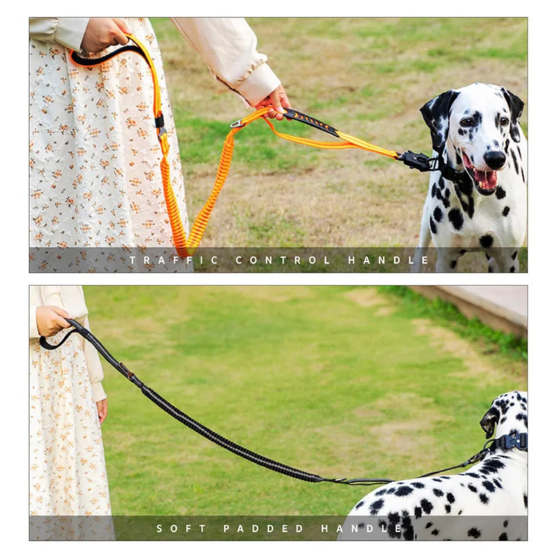 Reflective Explosion-proof Dog Leash No Pull Dog Leash Reflective Shock Absorbing Pet Leashes with Car Seatbelt for Large Dogs