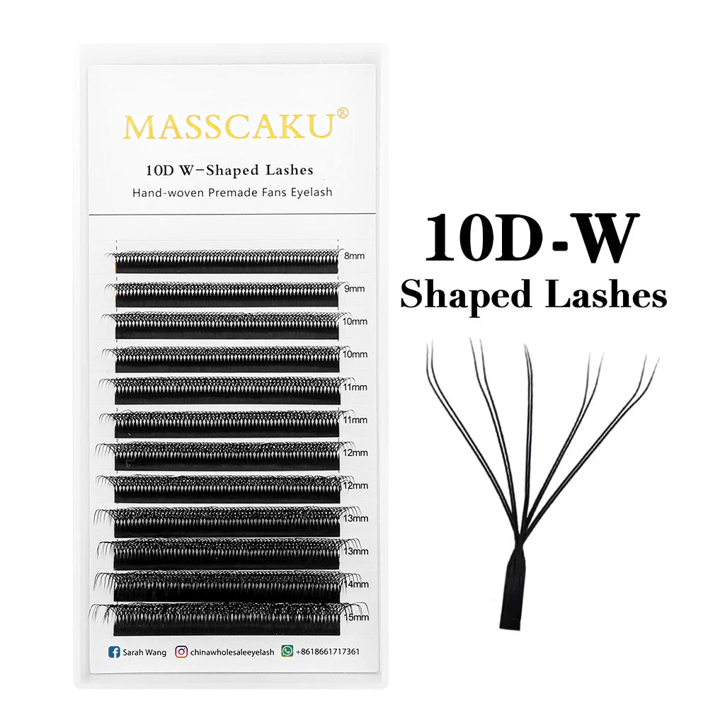 MASSCAKU 3D 4D 5D 6D 7D 8D 10D W Shaped Eyelash Natural Soft Lightweight Individual W Style Premade Fans Eyelashes Extensions
