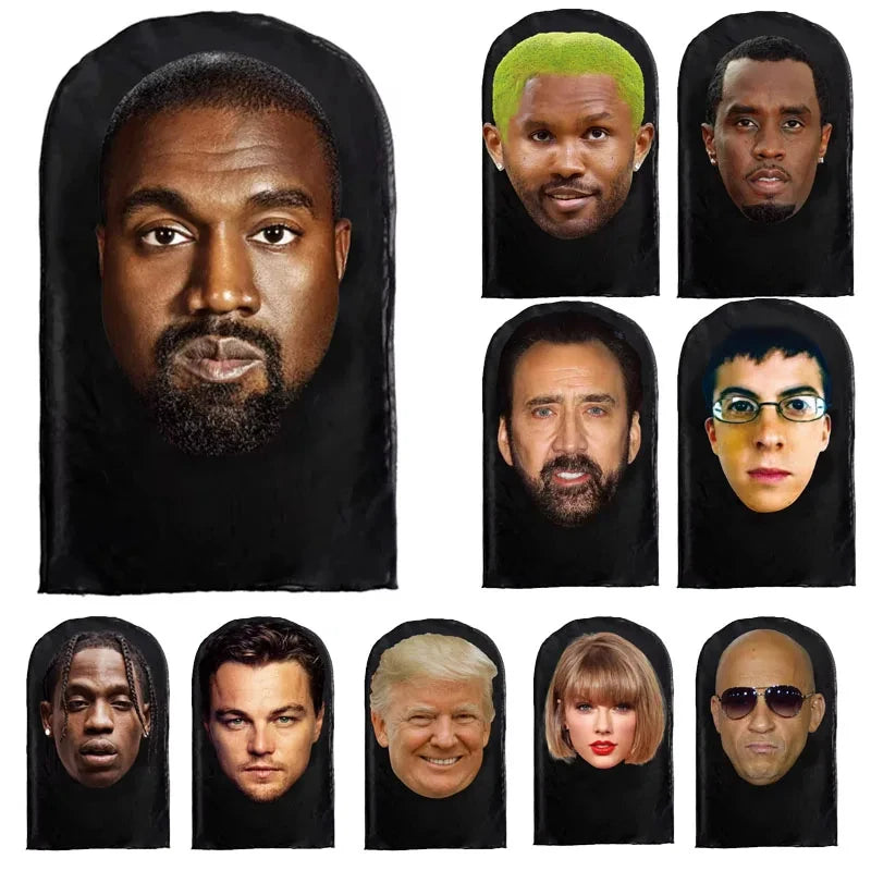 New 3D Printed Kanye Mask Elastic Mesh Full Face Mask Cosplay Headwear For Men Women  Party Simulation Fashion Hat Headgear