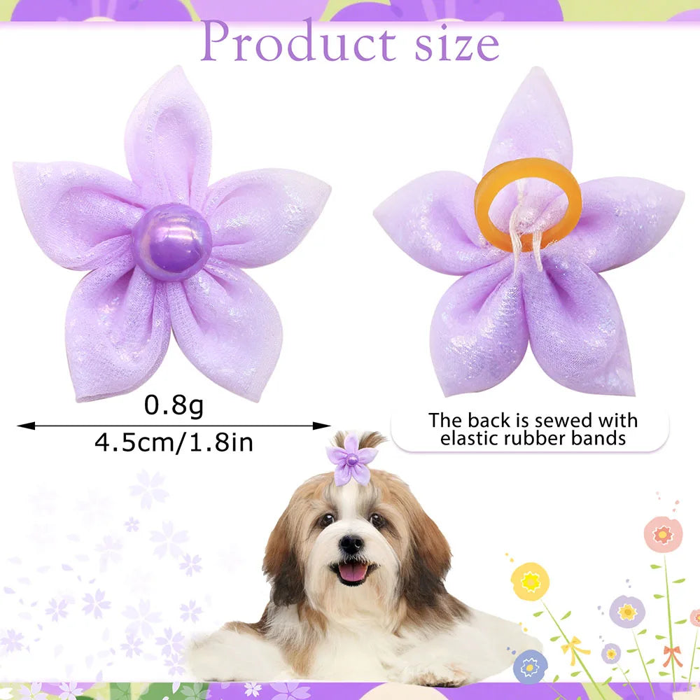 100pcs Cute Lace Dog Puppy Hair Bows Rubber Bands Small Dog Hair Accessories For Dogs Pets Grooming Products Pet Supplies