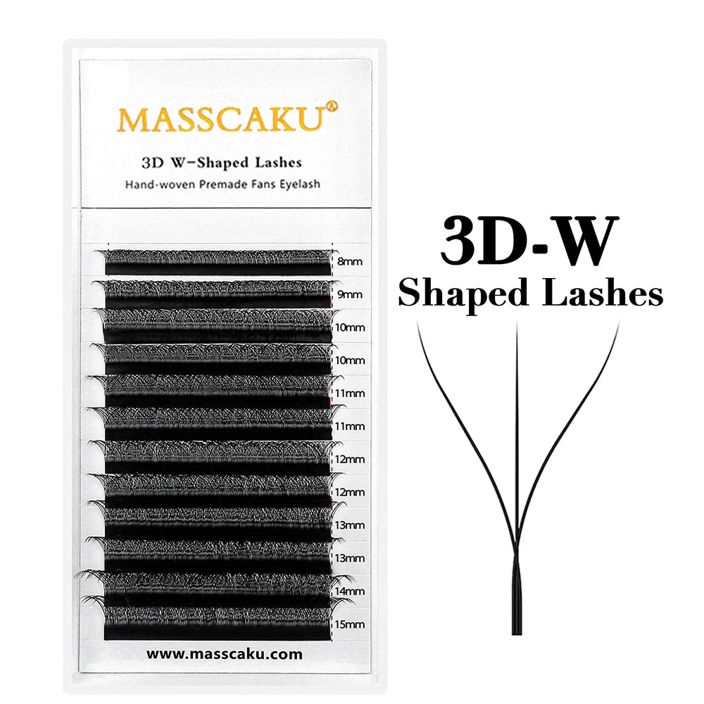 MASSCAKU 3D 4D 5D 6D 7D 8D 10D W Shaped Eyelash Natural Soft Lightweight Individual W Style Premade Fans Eyelashes Extensions
