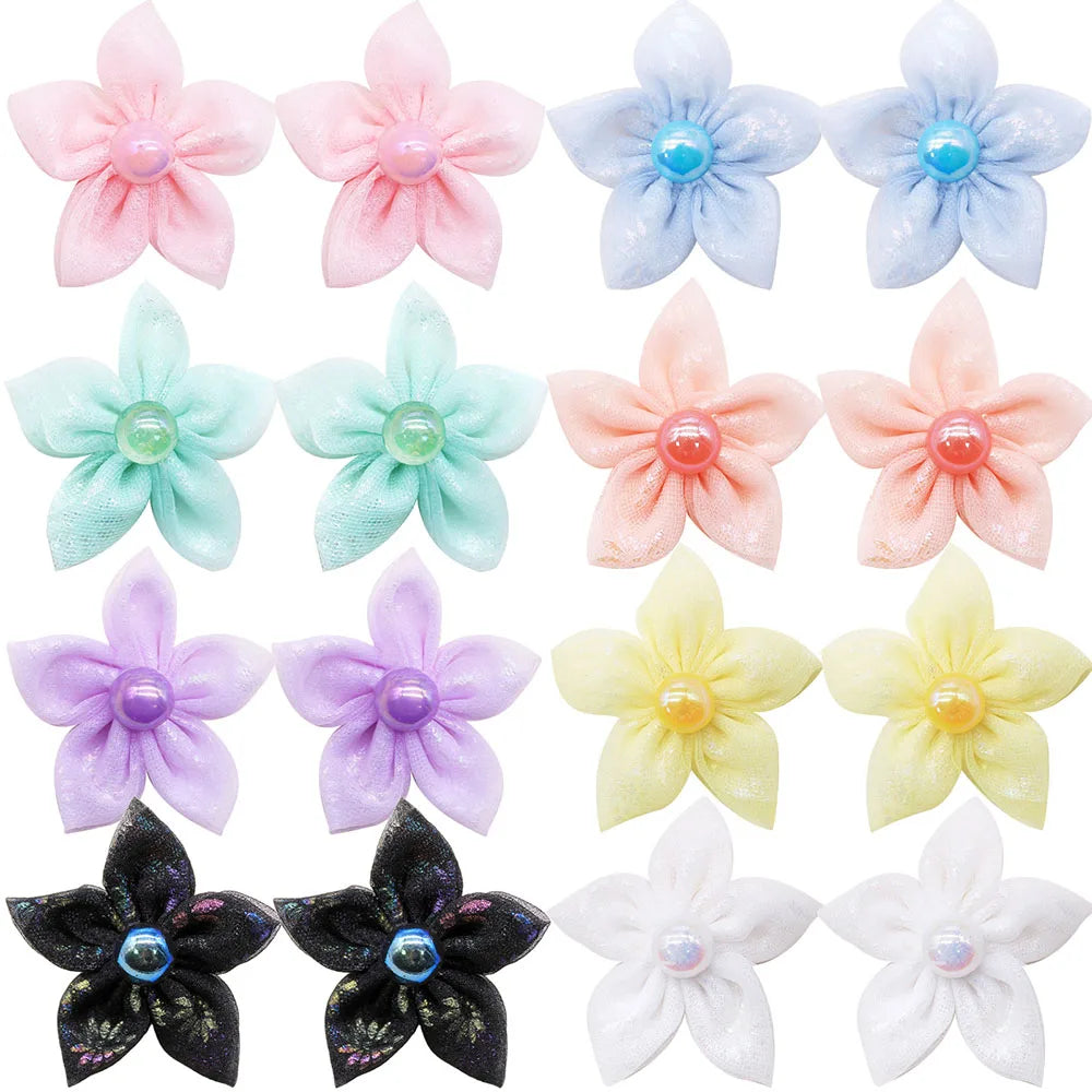 100pcs Cute Lace Dog Puppy Hair Bows Rubber Bands Small Dog Hair Accessories For Dogs Pets Grooming Products Pet Supplies