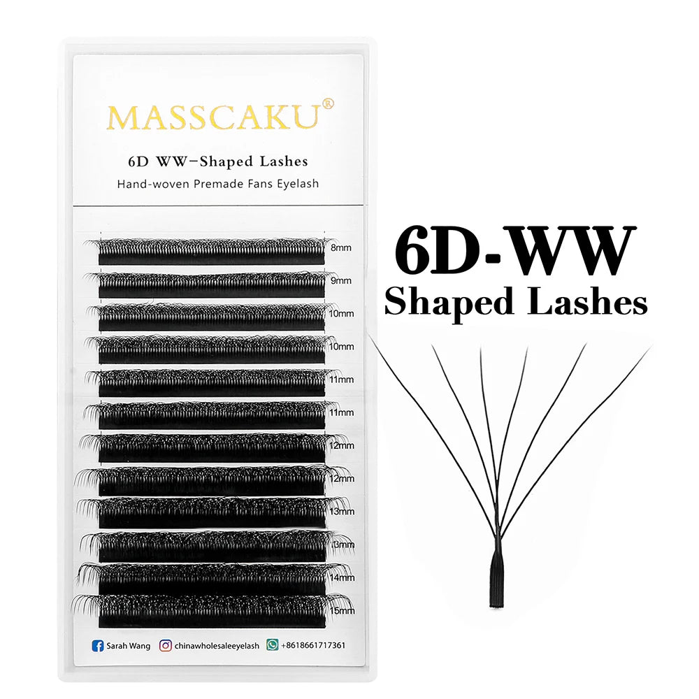 MASSCAKU 3D 4D 5D 6D 7D 8D 10D W Shaped Eyelash Natural Soft Lightweight Individual W Style Premade Fans Eyelashes Extensions