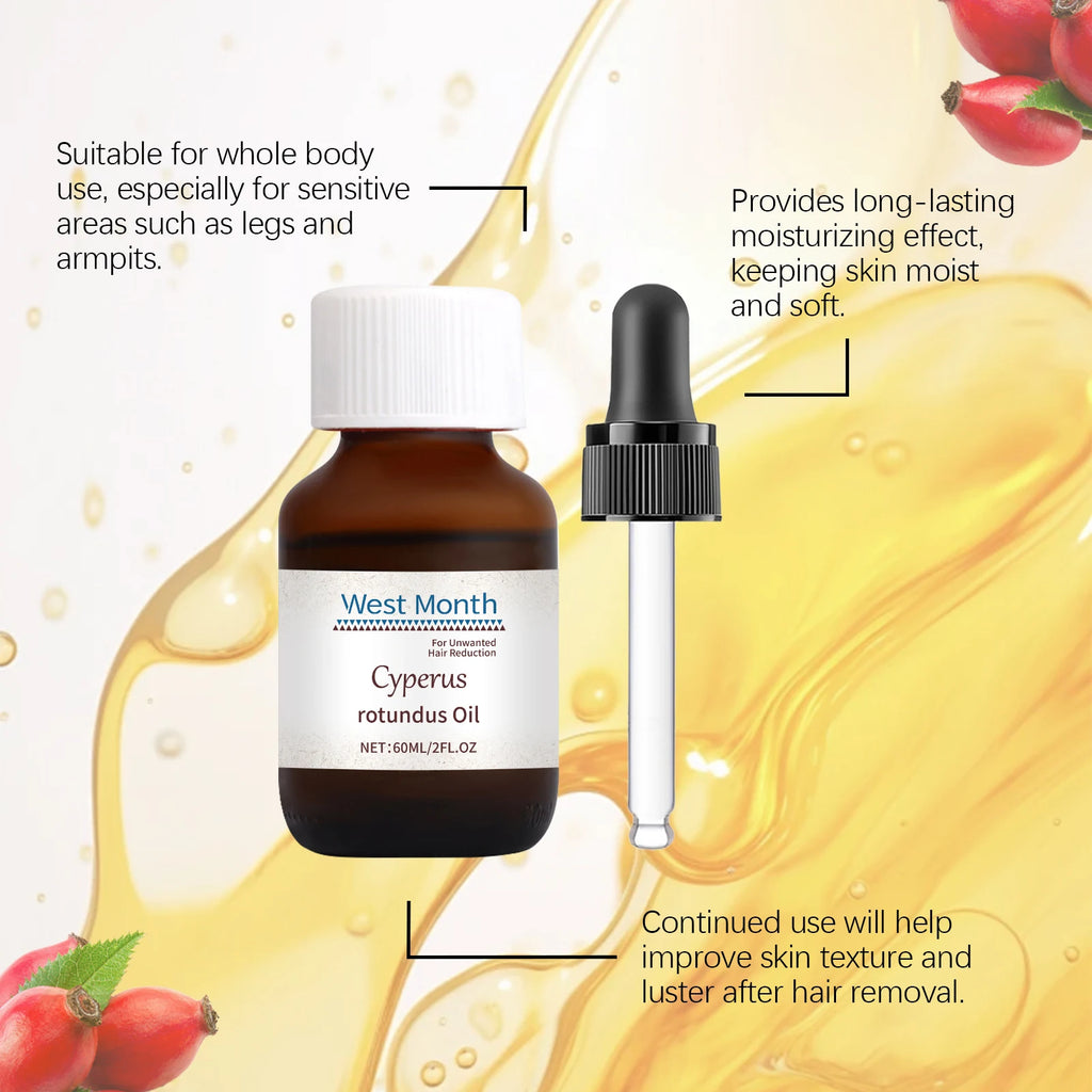 Pure Cyperus Rotundus Oil for Hair Removal Reducing Armpit Legs Arms Body Hair Inhibitor Smooth Body Skin Hair Removal Oil 60ml